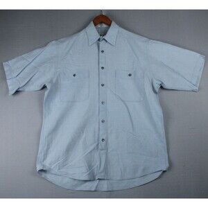 Vintage Perry Ellis Portfolio Linen Button Up Shirt Mens Size 15 Light Blue